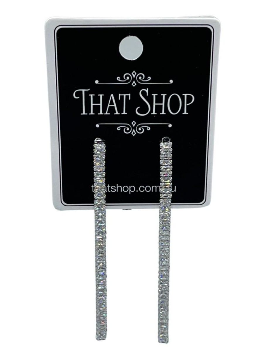 That Shop Strand Diamante Drop Earrings - Silver | Earrings