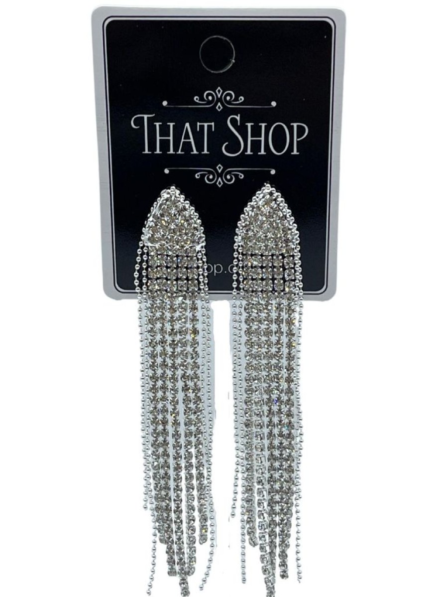 That Shop Ari Diamante Drop Earrings - Silver | Jewellery