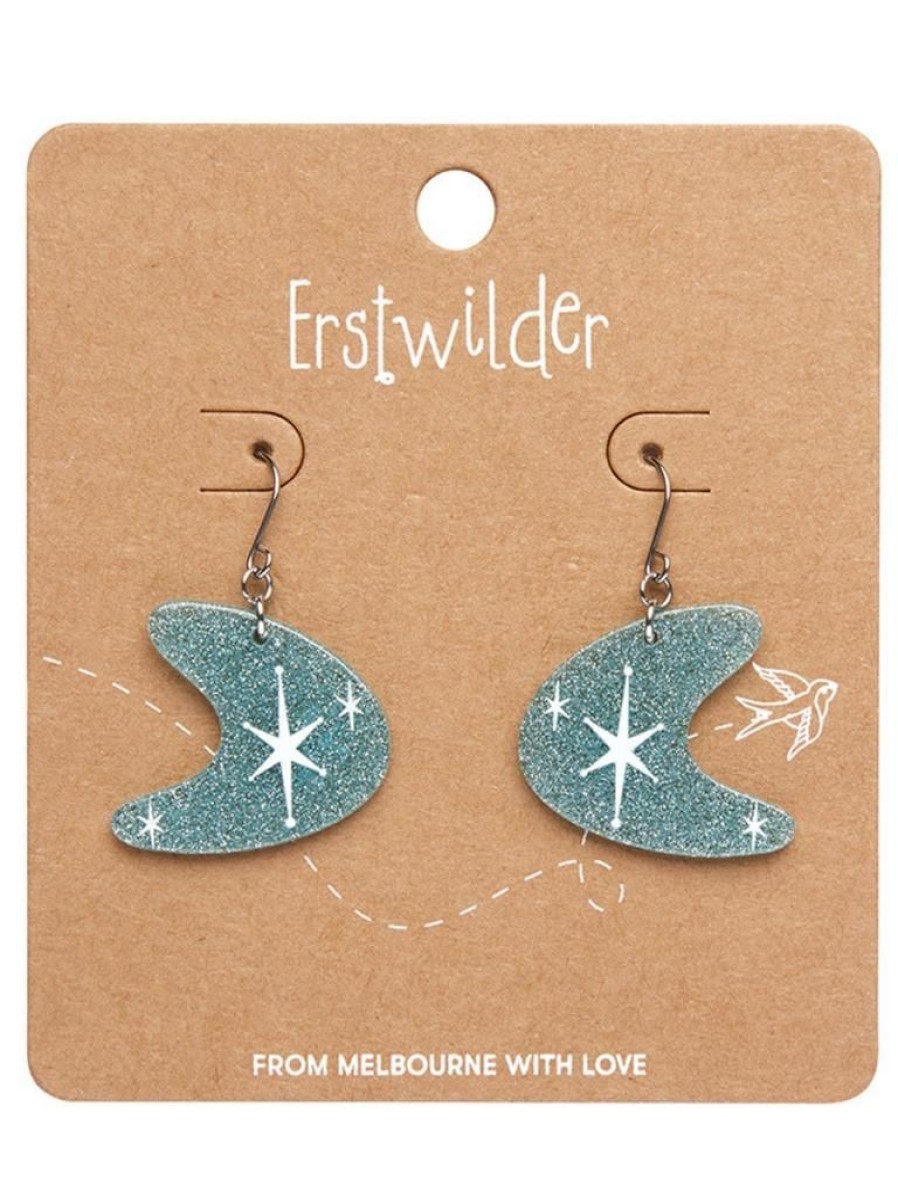 Erstwilder Atomic Boomerang Glitter Drop Earrings - Blue | Earrings