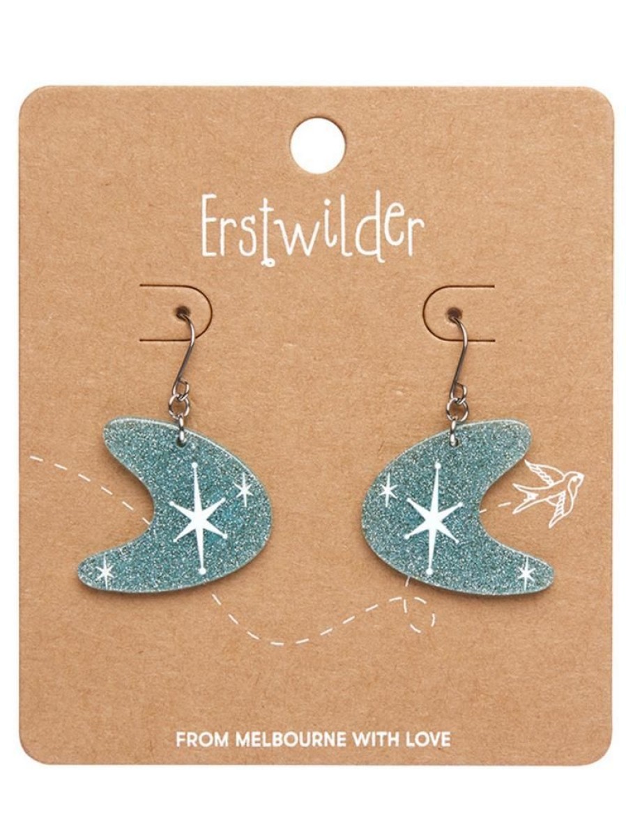 Erstwilder Atomic Boomerang Glitter Drop Earrings - Blue | Jewellery