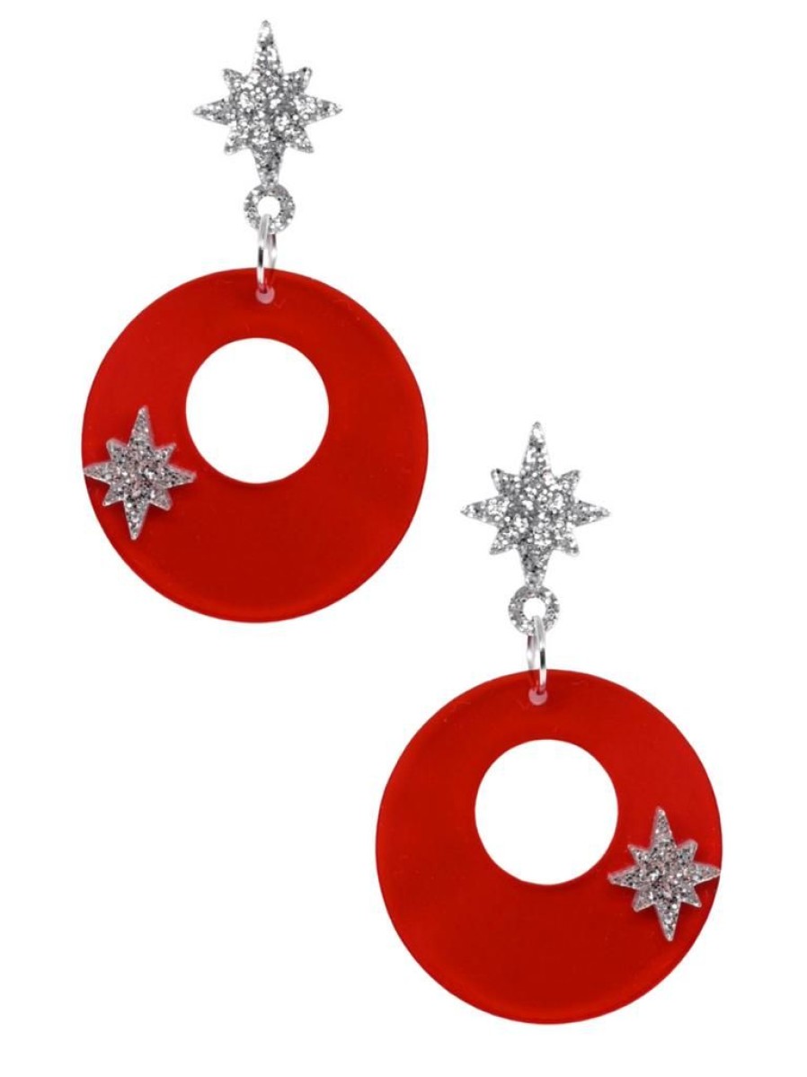 Emmi Helen Co. Silver Bauble Hoop Earrings - Red | Jewellery