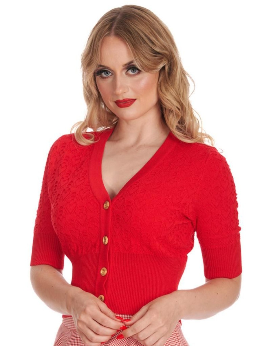 Banned Retro Love Heart Cardigan - Red | Cardigans