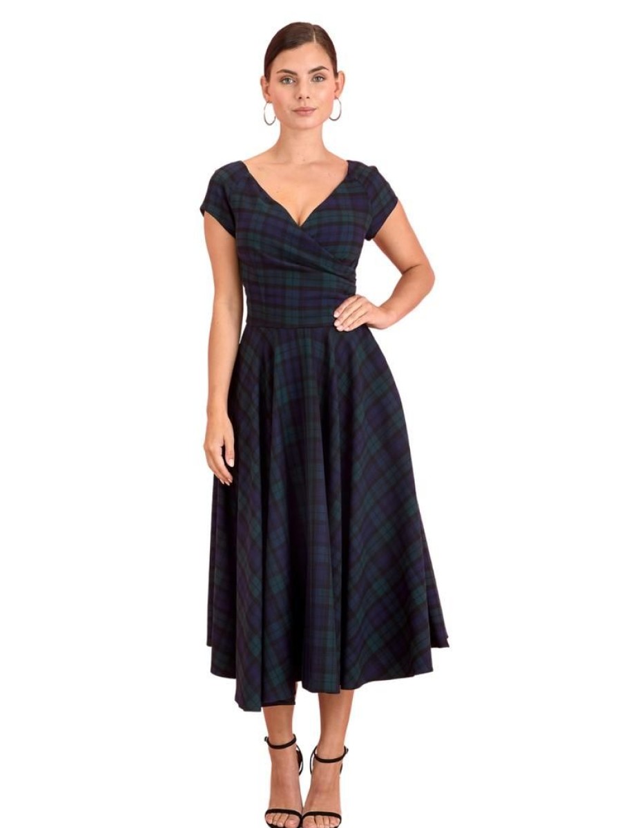 The Pretty Dress Company Hourglass Swing - Navy Tartan | Dresses