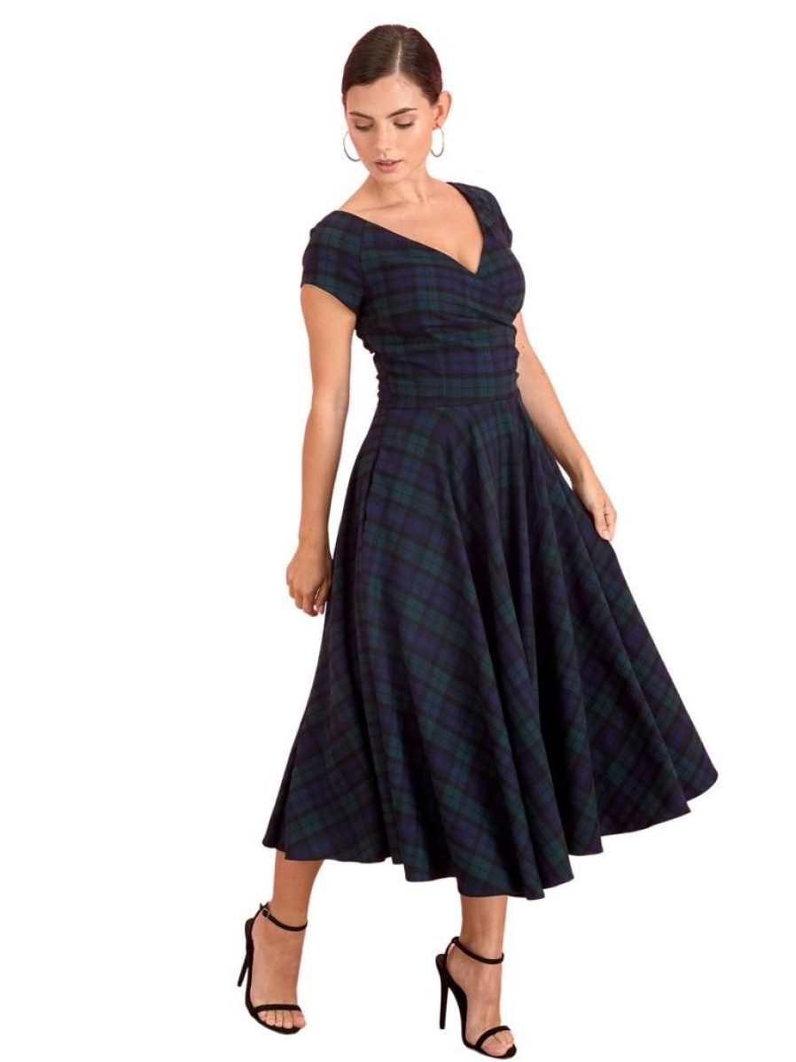 The Pretty Dress Company Hourglass Swing - Navy Tartan | Dresses