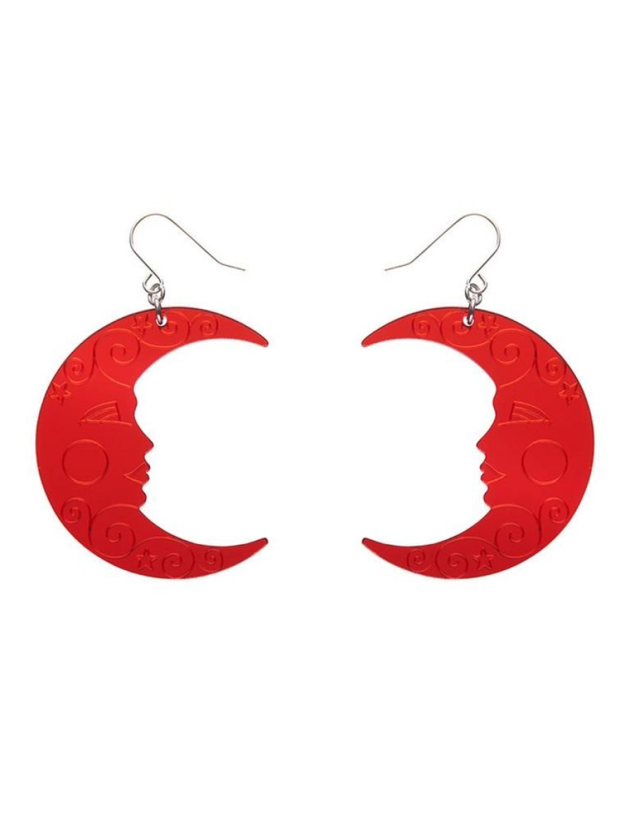 Erstwilder Moon Mirror Drop Earrings - Red | Earrings