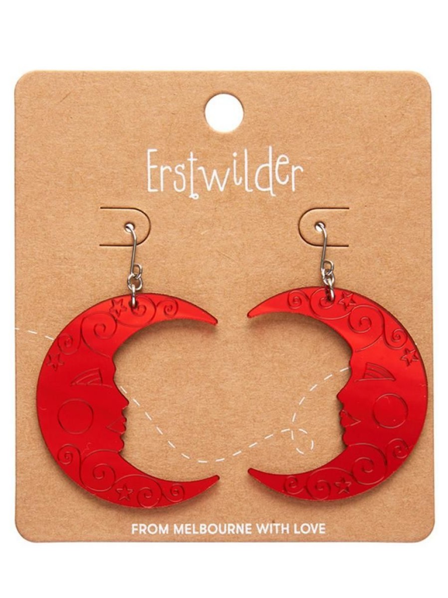 Erstwilder Moon Mirror Drop Earrings - Red | Earrings