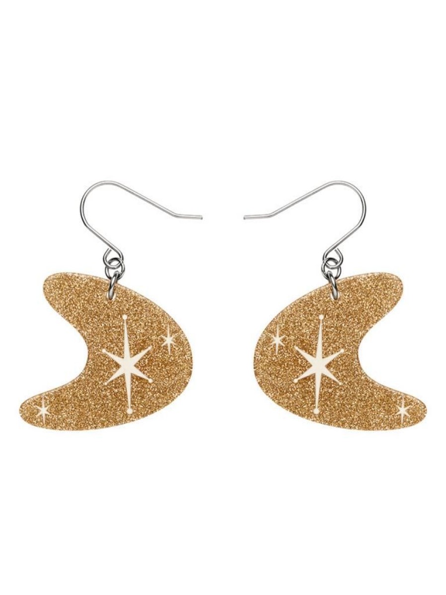 Erstwilder Atomic Boomerang Glitter Drop Earrings - Gold | Jewellery