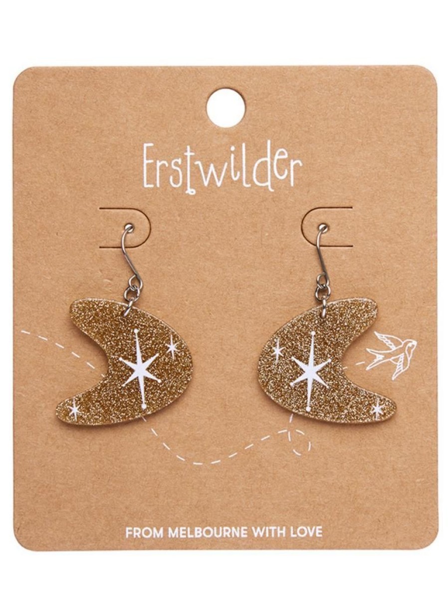 Erstwilder Atomic Boomerang Glitter Drop Earrings - Gold | Jewellery