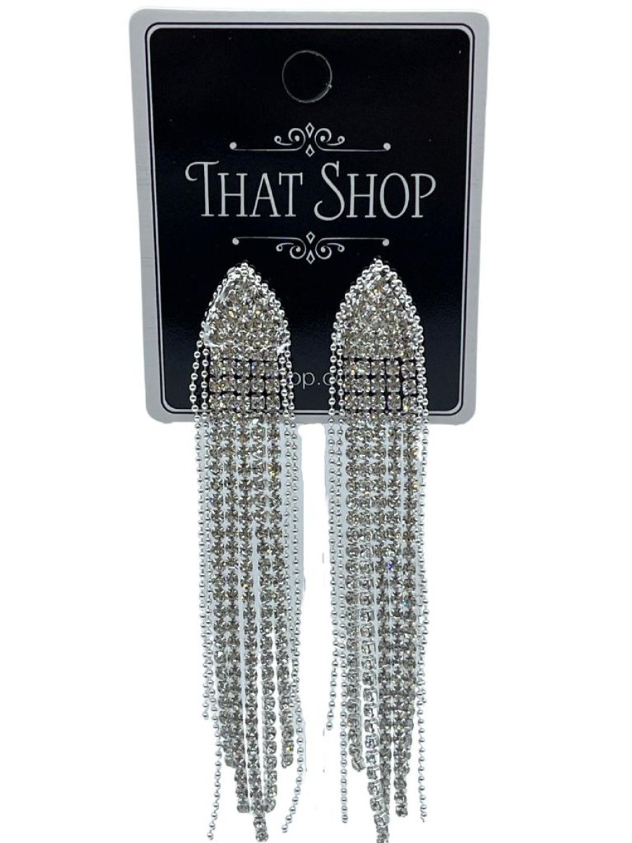 That Shop Ari Diamante Drop Earrings - Silver | Earrings