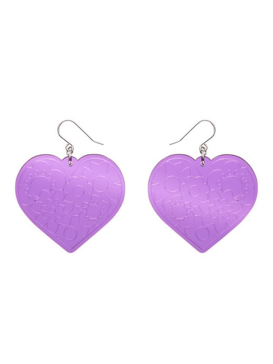 Erstwilder Love Heart Mirror Drop Earrings - Purple | Earrings