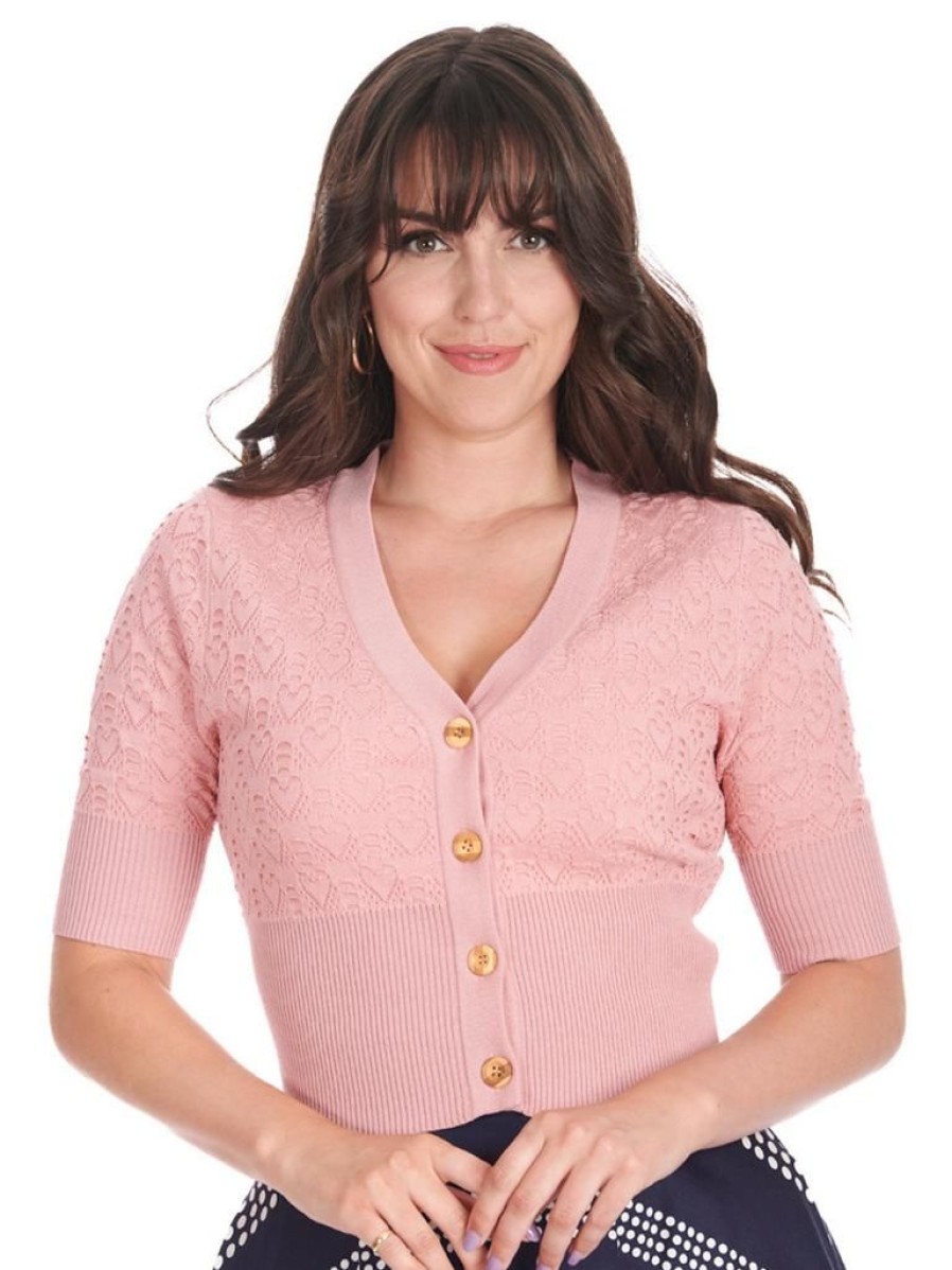 Banned Retro Love Heart Cardigan - Blush | Tops & Blouses