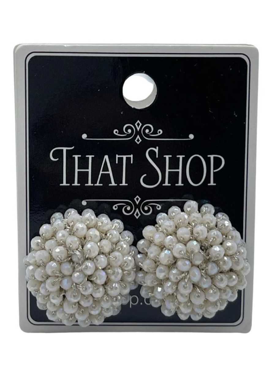 That Shop Wired Bead Cluster Earrings - White | Earrings