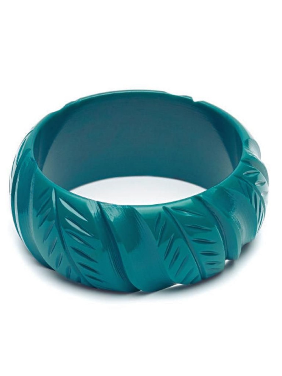 Splendette Wide Jade Green Heavy Carve Bangle | Jewellery