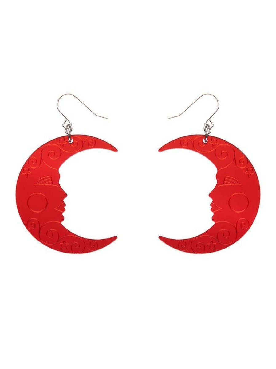 Erstwilder Moon Mirror Drop Earrings - Red | Jewellery