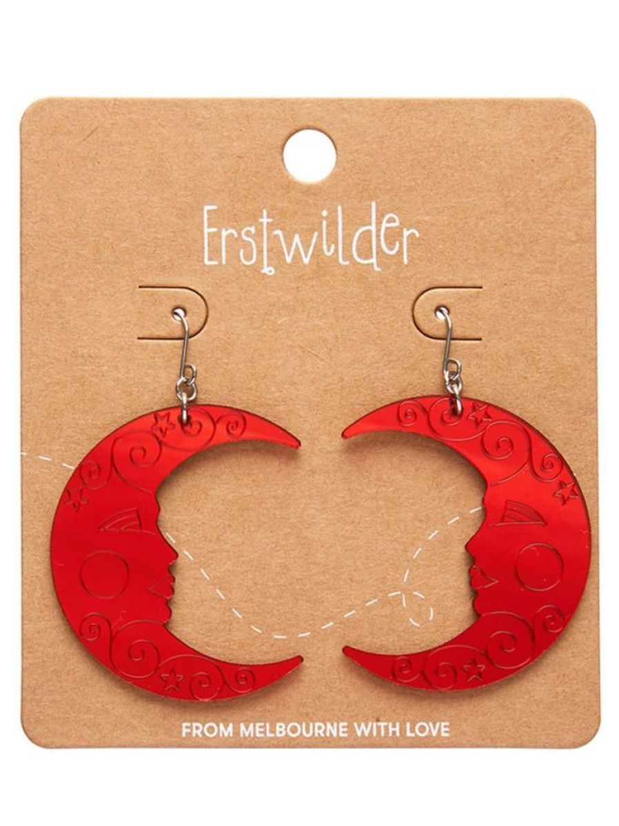 Erstwilder Moon Mirror Drop Earrings - Red | Jewellery