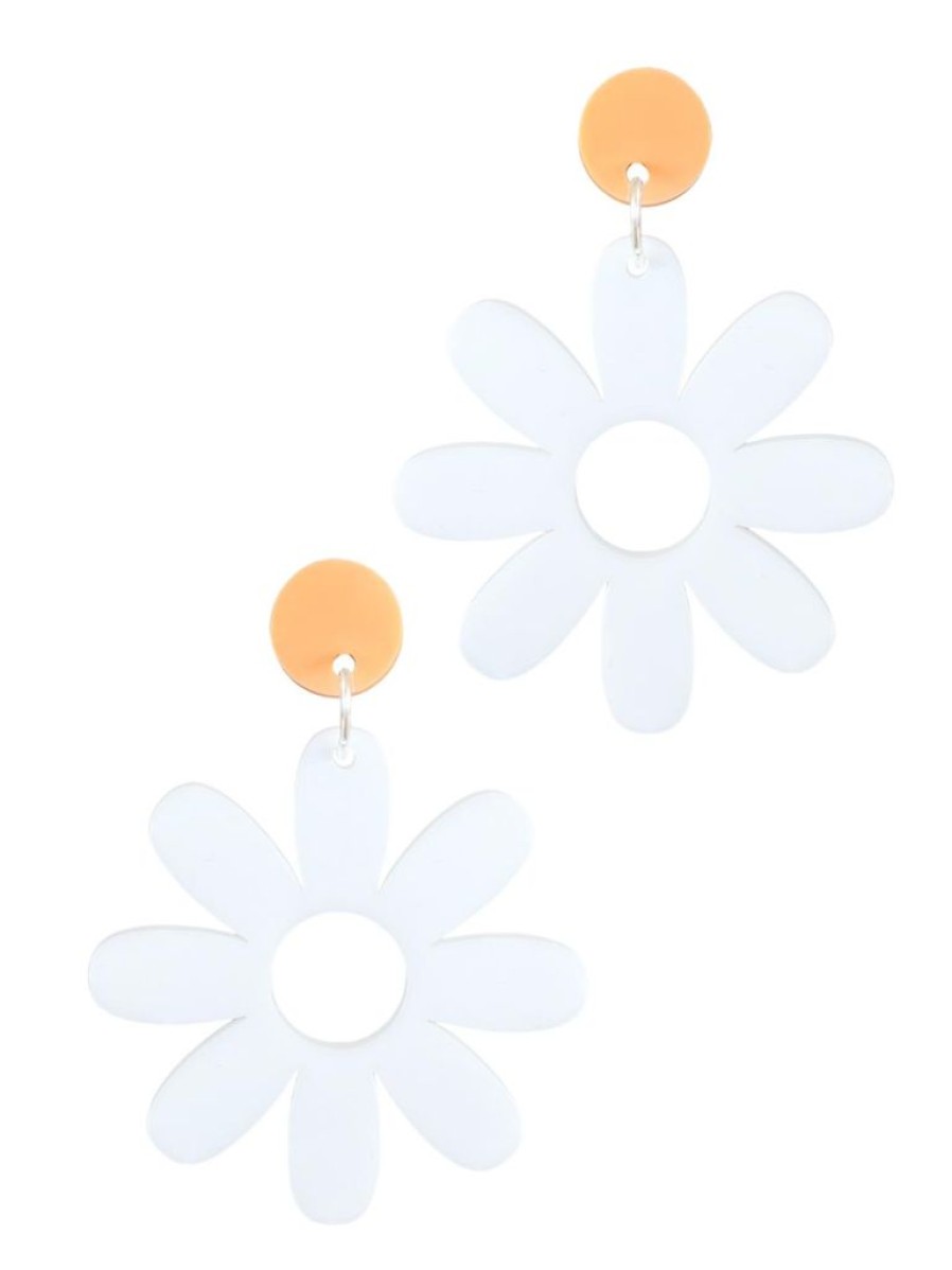 Emmi Helen Co. Large Daisy Drop Earrings - White | Jewellery