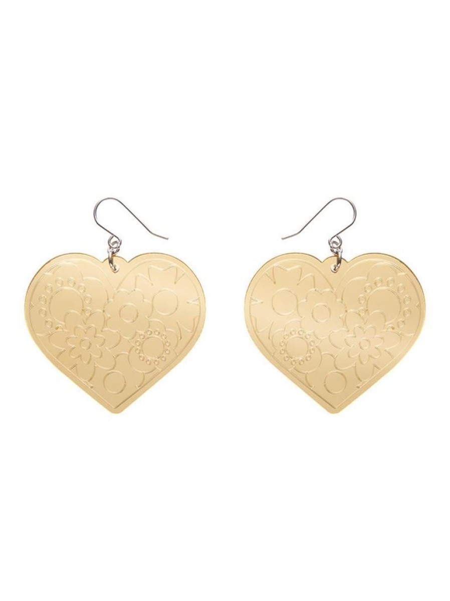 Erstwilder Love Heart Mirror Drop Earrings - Gold | Jewellery