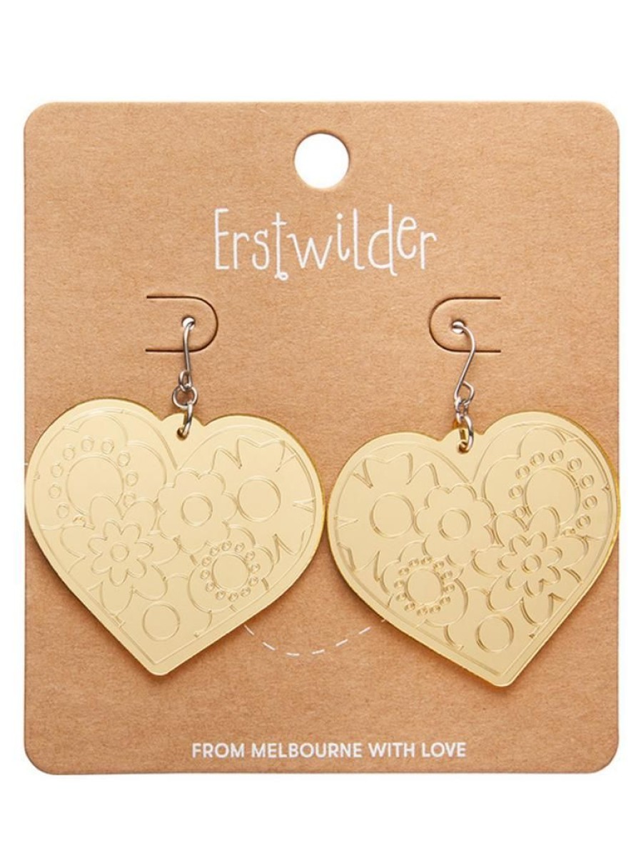 Erstwilder Love Heart Mirror Drop Earrings - Gold | Jewellery