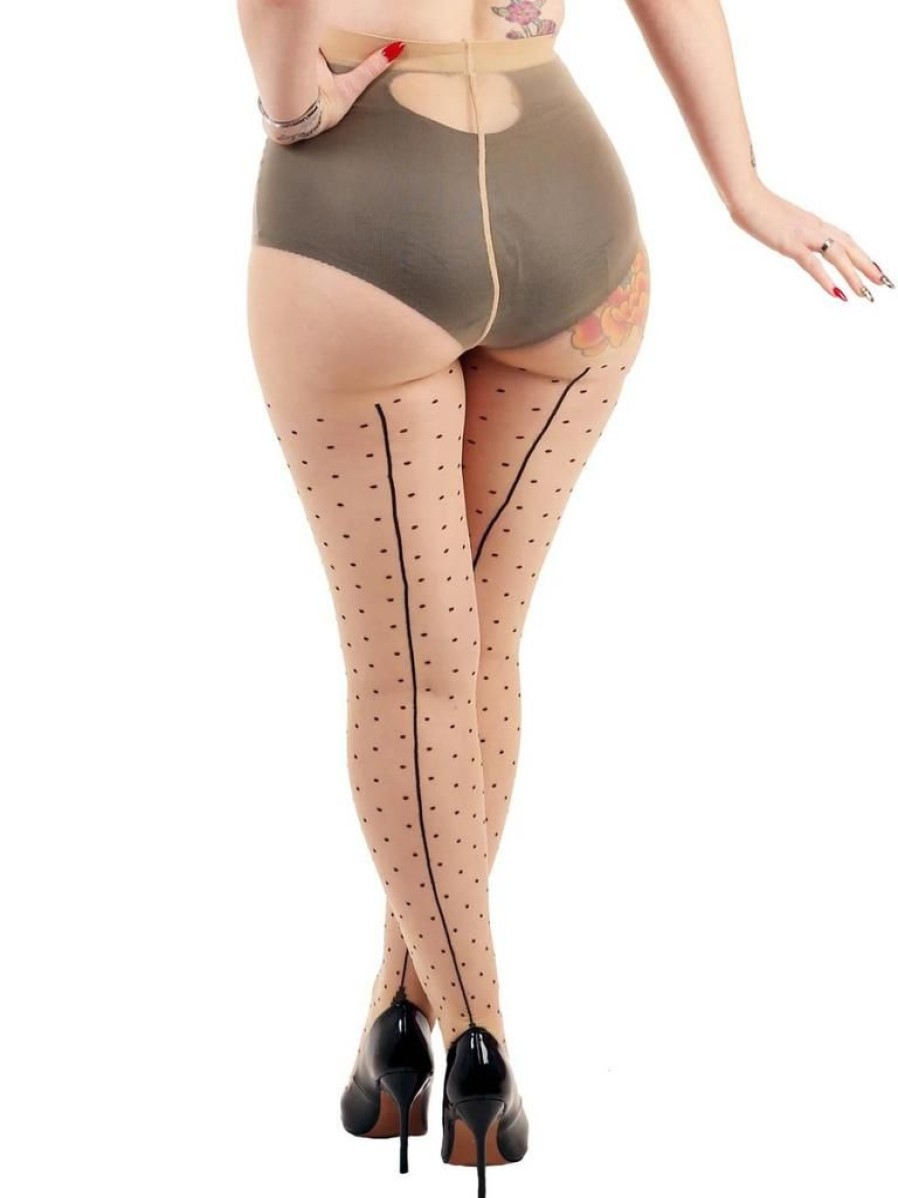 Pamela Mann Seamed Dotty Tights - Blk/Nude | Hosiery