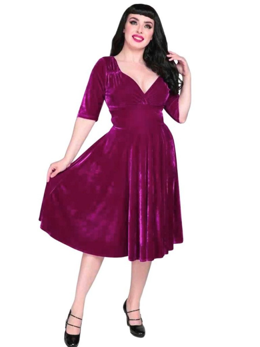 Collectif Trixie Doll - Magenta Velvet | Dresses