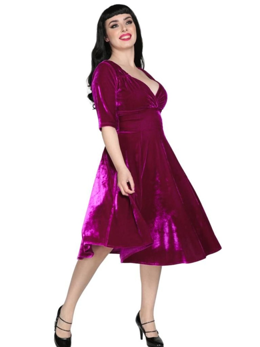 Collectif Trixie Doll - Magenta Velvet | Dresses