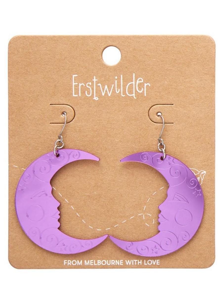 Erstwilder Moon Mirror Drop Earrings - Purple | Earrings