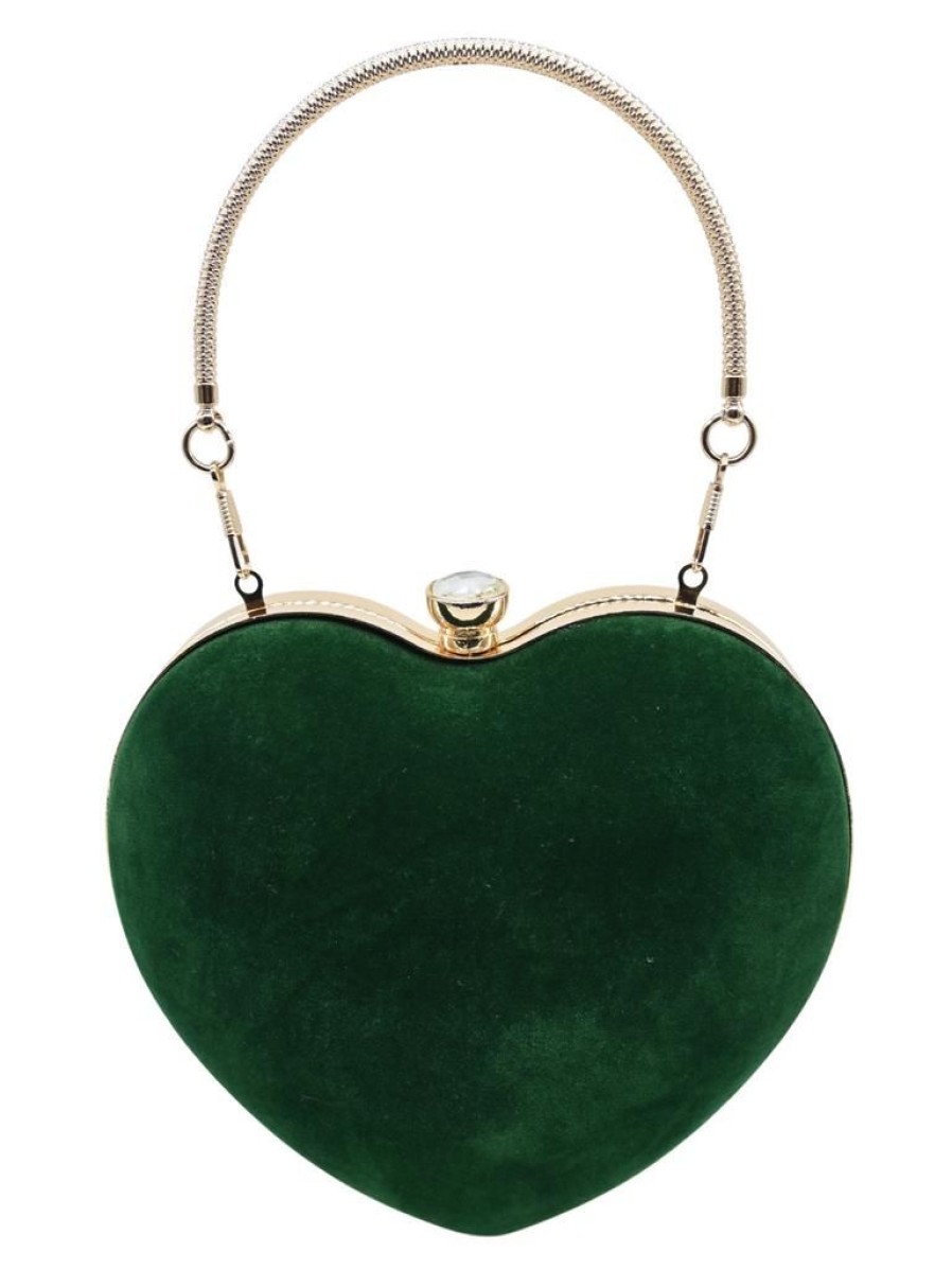 That Shop Adore Velvet Heart Bag - Forest Green | Bags