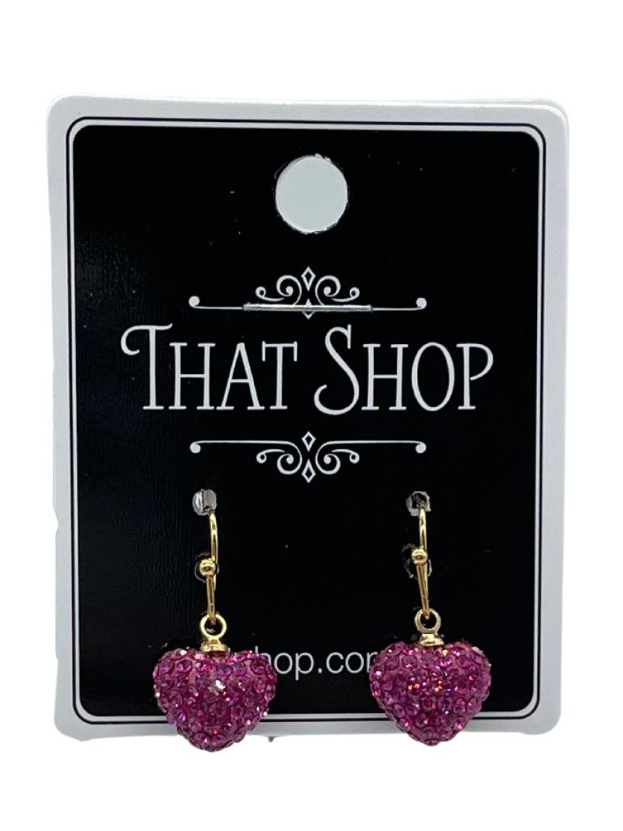 That Shop Diamante Hearts Earrings - Fuchsia | Jewellery