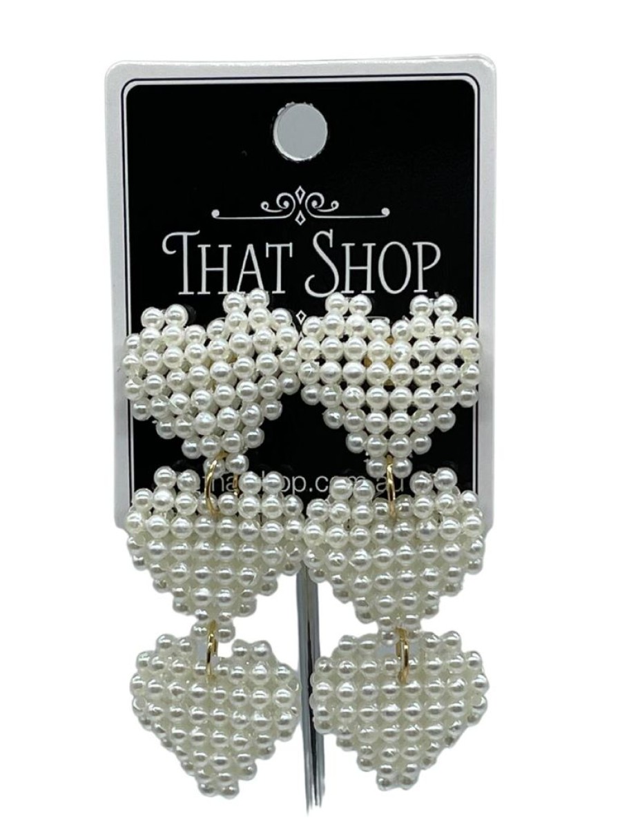 That Shop Pearl Heart Trio Drop Earrings | Jewellery