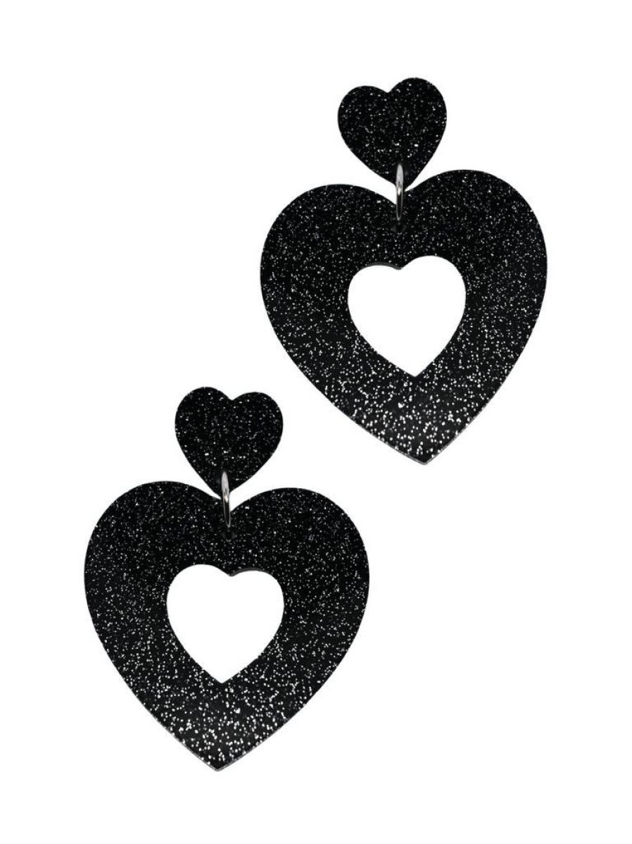 Emmi Helen Co. Sweetheart Hoop Earrings - Black Glitter | Earrings