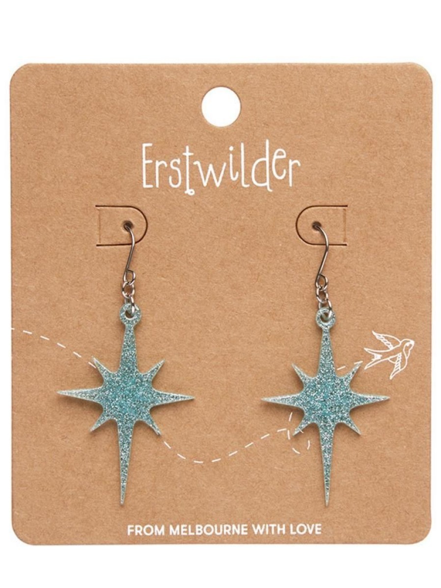 Erstwilder Atomic Star Glitter Drop Earrings - Blue | Jewellery