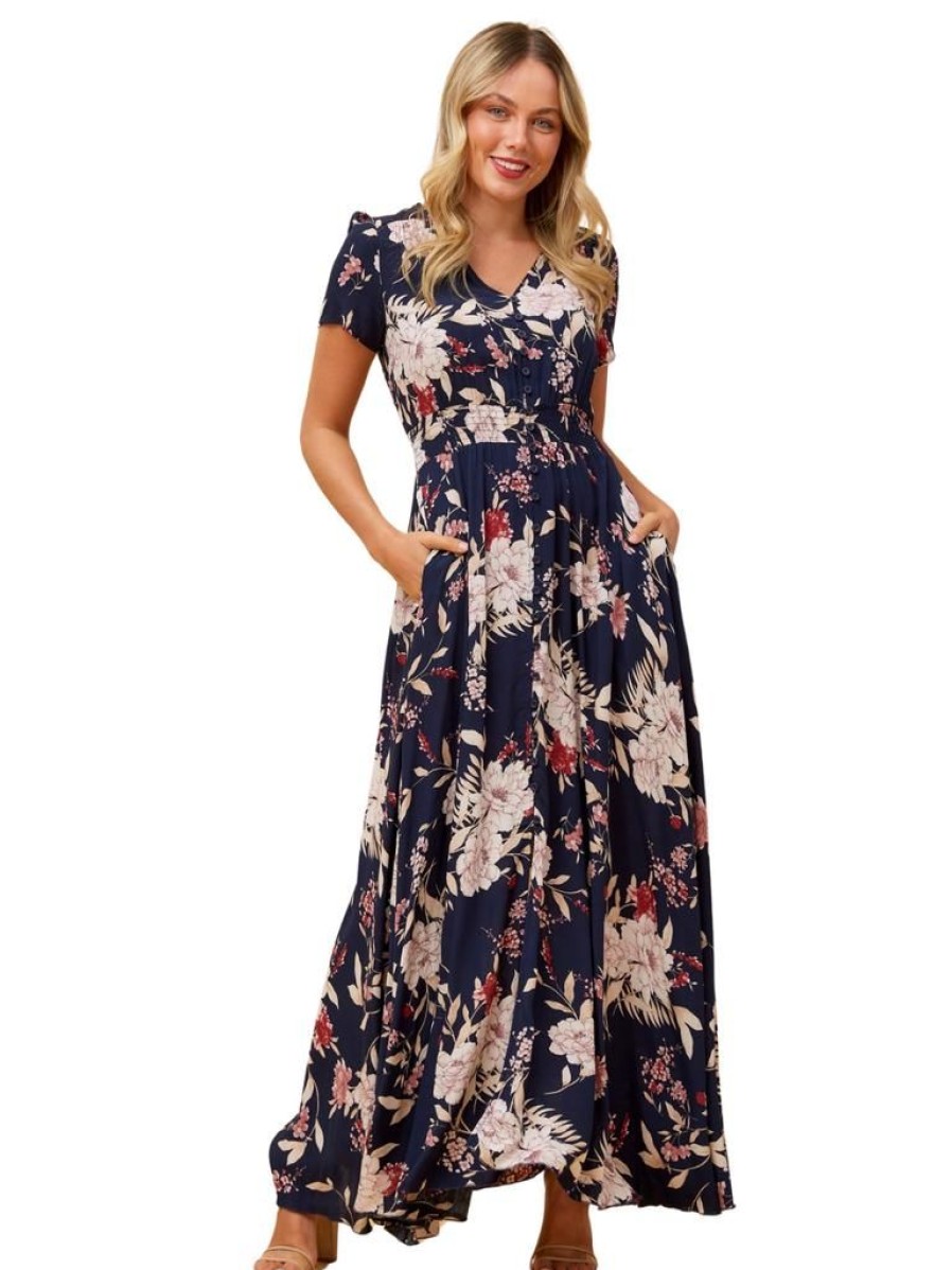 Caroline Morgan Felicity Maxi - Navy Floral | Dresses