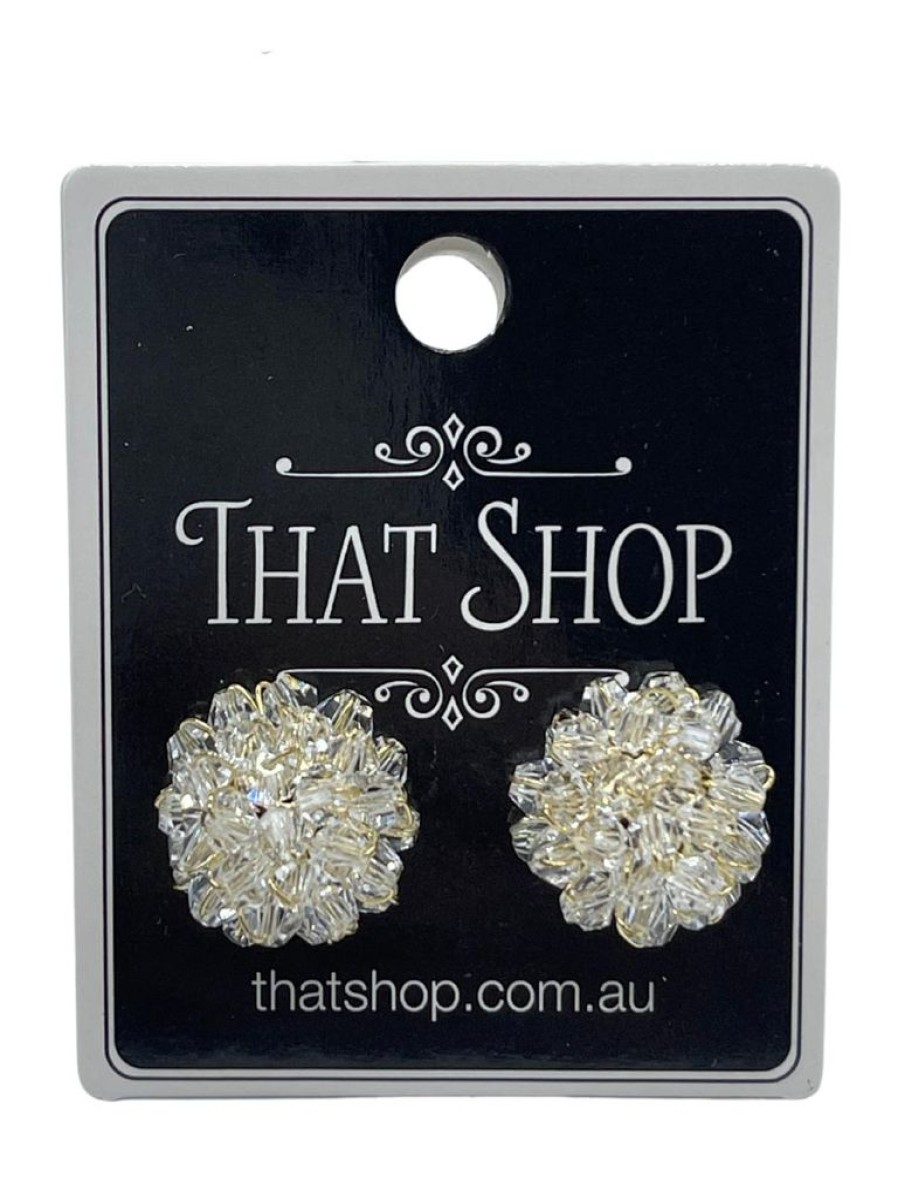 That Shop Wired Bead Cluster Earrings - Crystal | Earrings