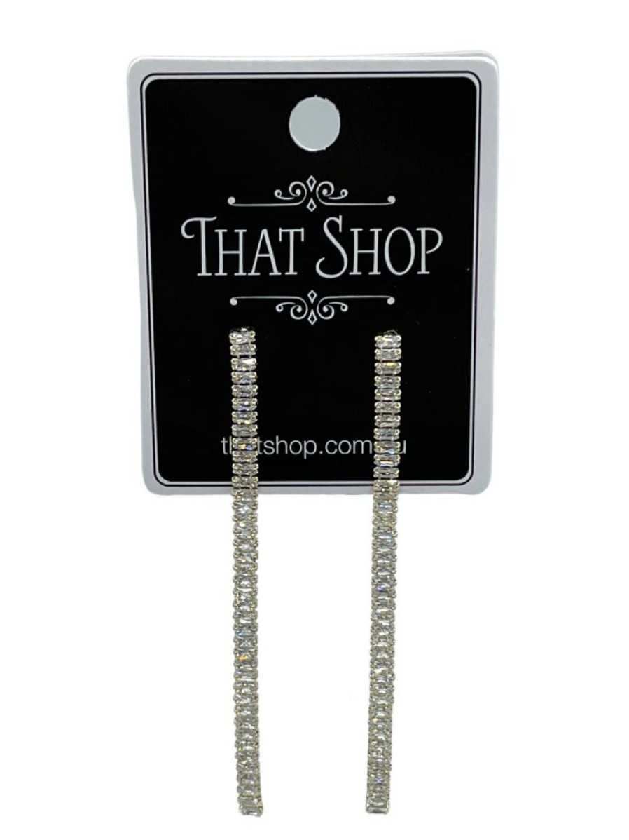 That Shop Strand Diamante Drop Earrings - Gold | Earrings