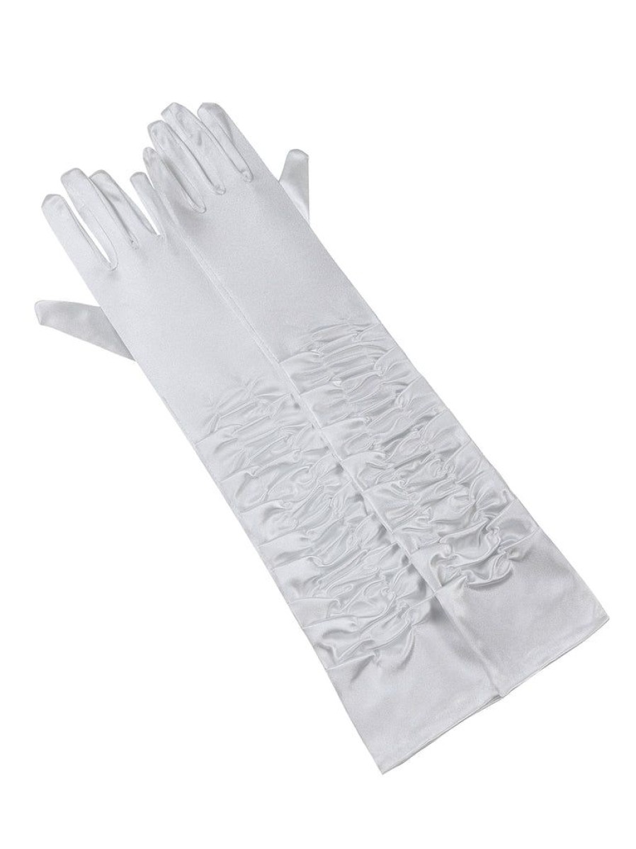 Collectif Ellie Satin Elbow Gloves - White | Gloves