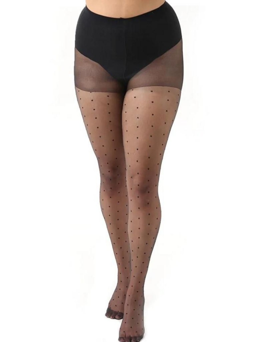 Pamela Mann Sheer Dotty Tights - Black | Hosiery