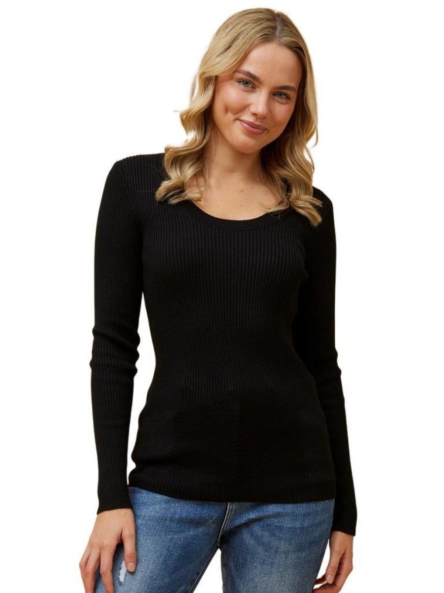 Caroline Morgan Nydia Rib Jumper - Black | Tops & Blouses