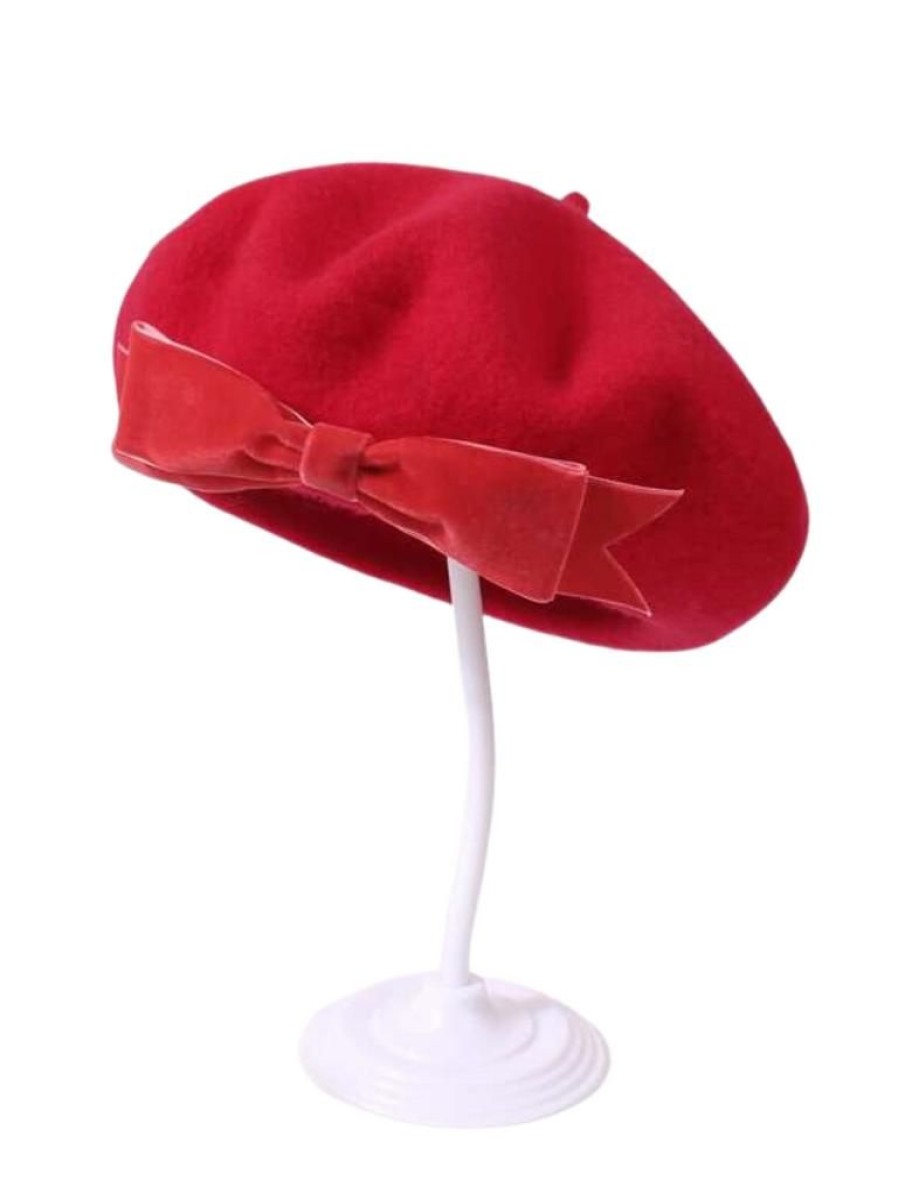 That Shop Gabrielle French Bow Beret - Red | Hair Accessories