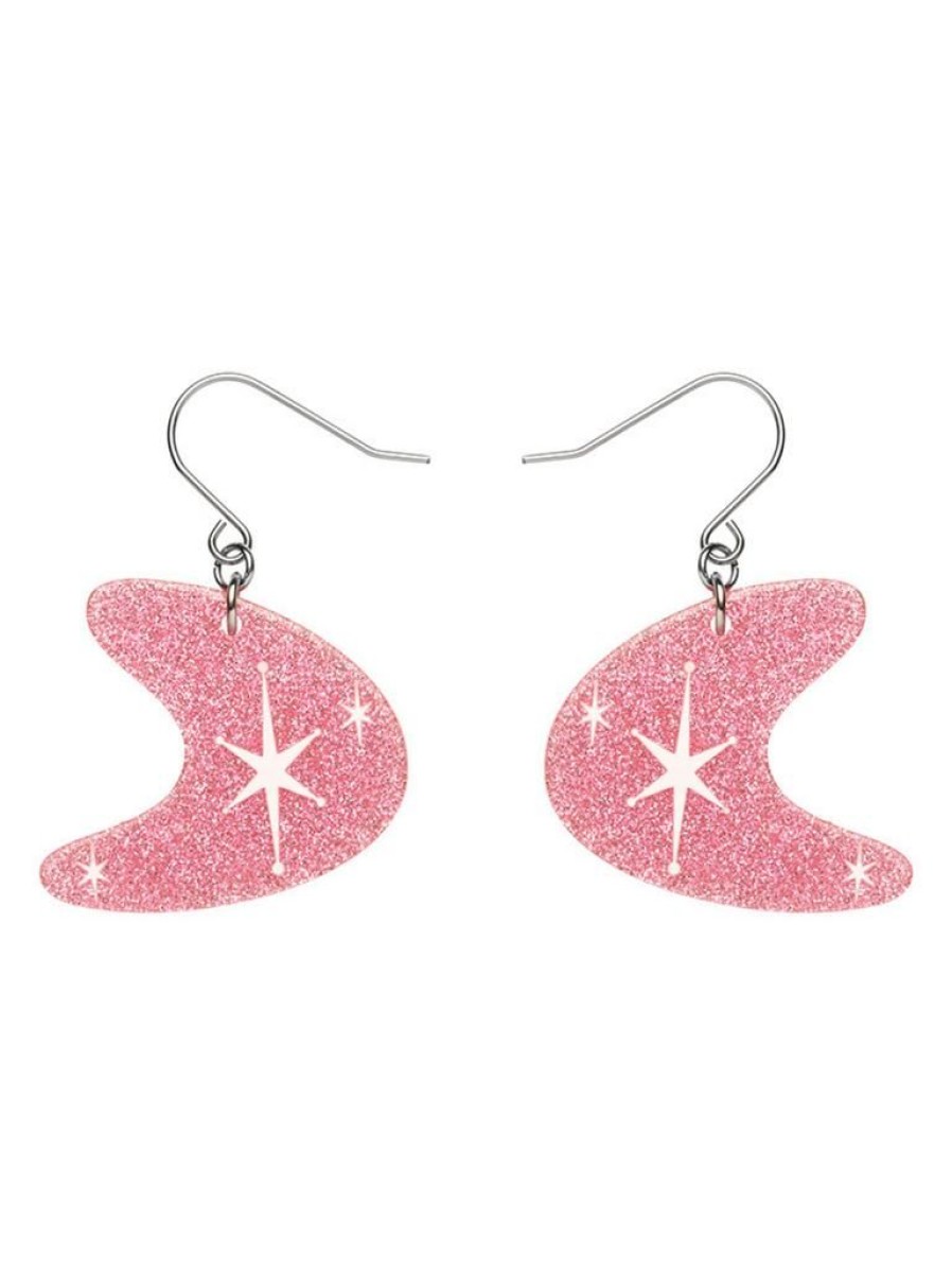 Erstwilder Atomic Boomerang Glitter Drop Earrings - Pink | Jewellery