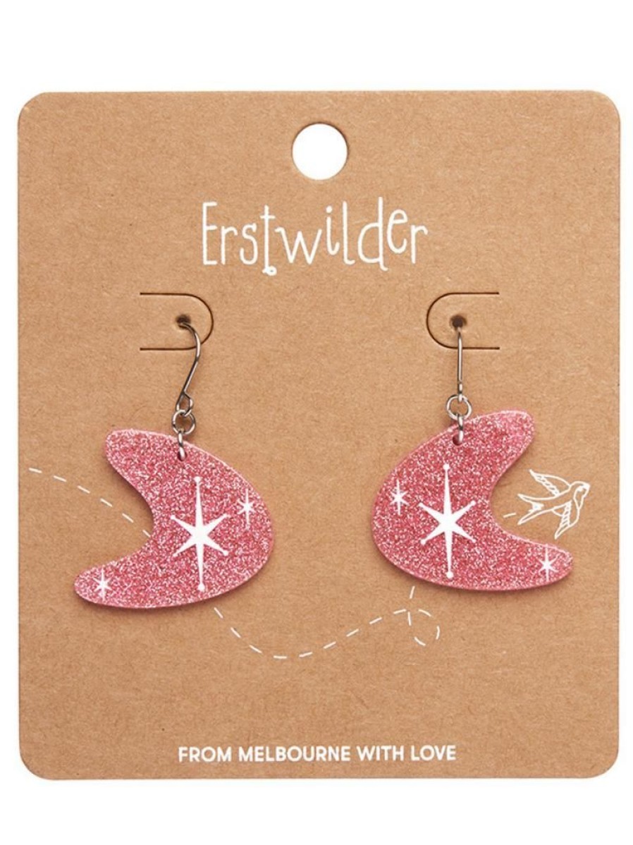 Erstwilder Atomic Boomerang Glitter Drop Earrings - Pink | Jewellery