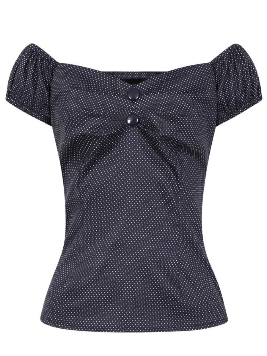 Collectif Dolores Top - Dark Navy Pindot | Tops & Blouses