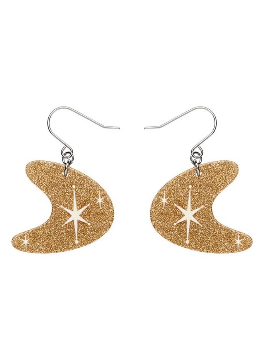 Erstwilder Atomic Boomerang Glitter Drop Earrings - Gold | Earrings