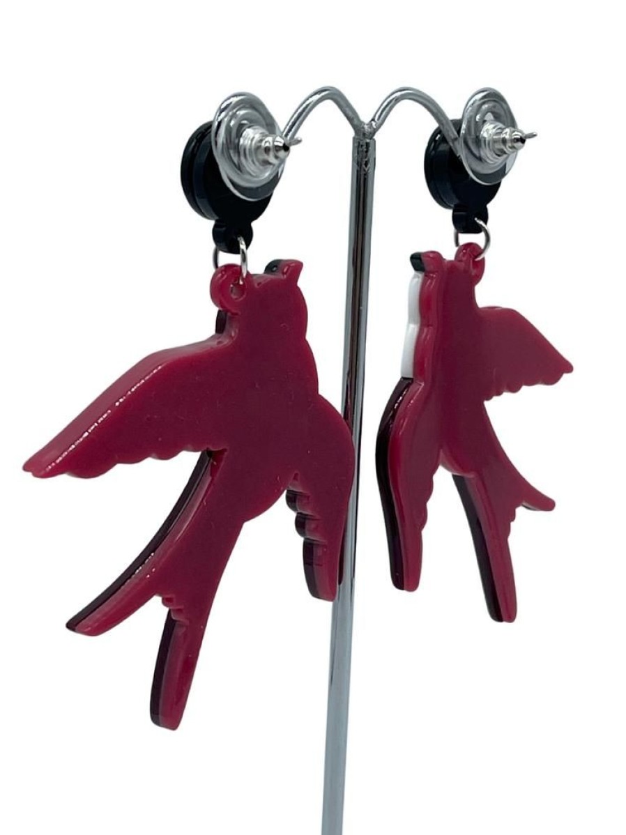 That Shop Swallow Drop Earrings - Red | Earrings