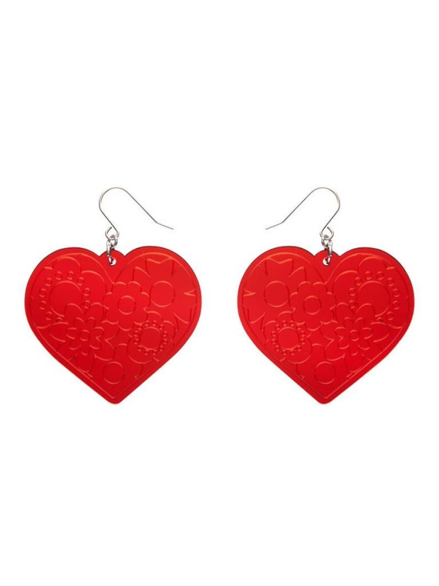 Erstwilder Love Heart Mirror Drop Earrings - Red | Earrings