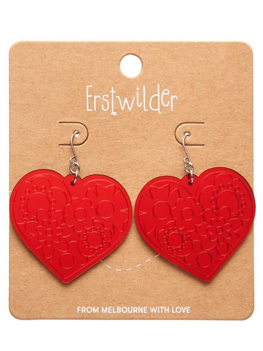 Erstwilder Love Heart Mirror Drop Earrings - Red | Earrings