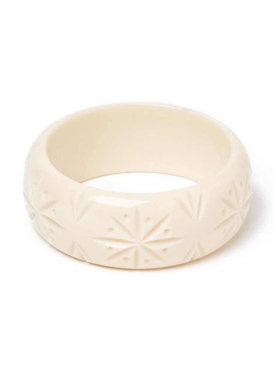 Splendette Wide Cream Heavy Carve Bangle | Jewellery