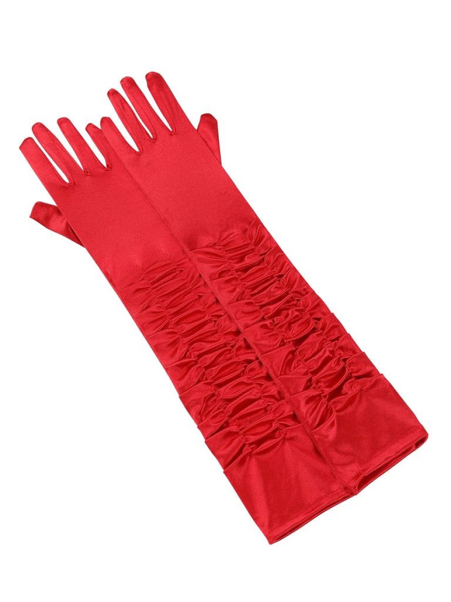 Collectif Ellie Satin Elbow Gloves - Red | Gloves