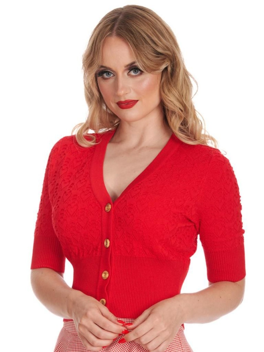 Banned Retro Love Heart Cardigan - Red | Tops & Blouses