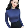 That Shop Twiggy Mock Neck Top - Navy | Tops & Blouses