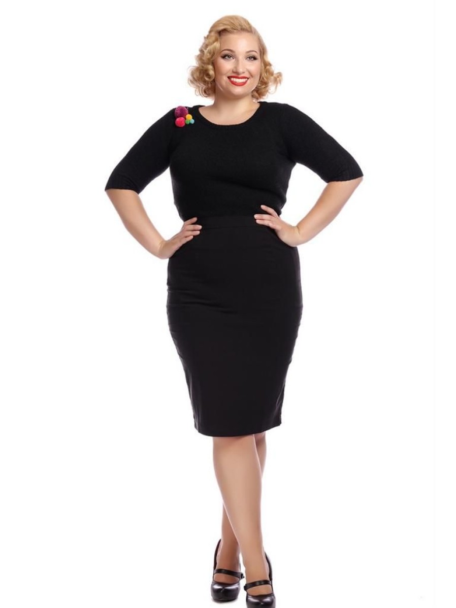 Collectif Polly Bengaline Pencil Skirt - Black | Skirts